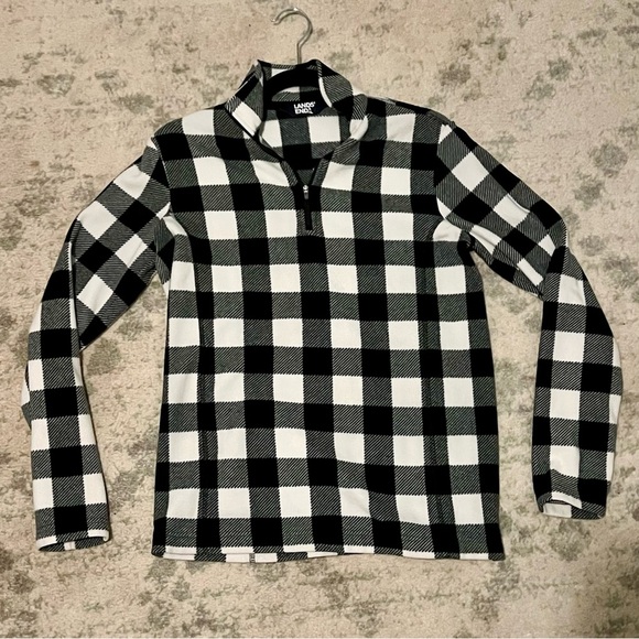 Lands’ End Black & White Buffalo Check Fleece Quarter-Zip Pullover – Size Small - Picture 1 of 4